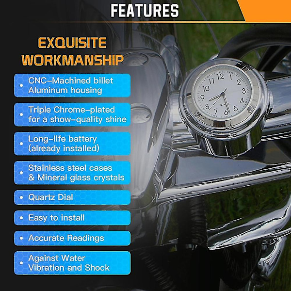 Universal Motorcykel Styr Ur Cykel Termometer Vandtæt Udskiftning Til Motorcykler Cykler 22mm-25.4mm7/8\"\"- 1\"\" Styr Sølv Skal Silver black dial temp