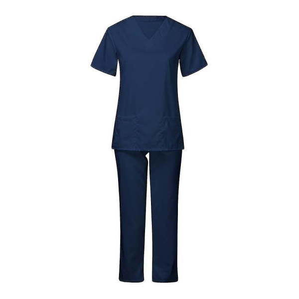 Unisex läkare topp och byxor skrubb set sjuksköterska tandläkare kostym för medicinsk användning Navy Blue M