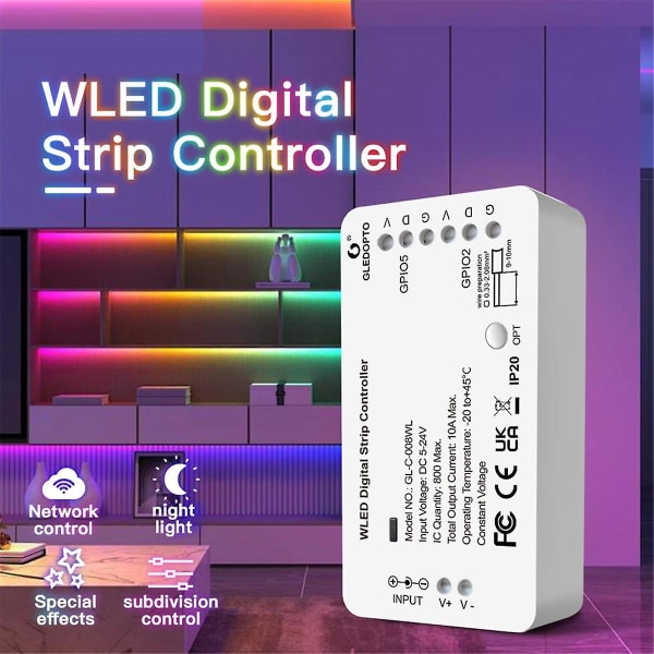 GLEDOPTO WLED Strip Controller LED-lampor över 100 dynamiska belysningslägen DIY WiFi APP-kontroll 800 IC RGB RGBW Ingen Hub behövs White