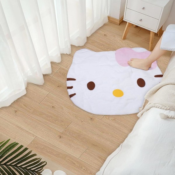 Teppet med tegneseriemotiv, søtt Kawaii rund teppe til soverom, supermykt Hello Kitty-teppe for jenter (FMY)