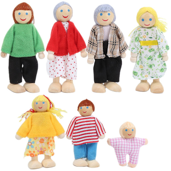 Familie Dukkefigurer Pine Miniature Mennesker Legetøjs Sæt Ornament Uddannelsesmæssigt Dukkehuss Tilbehør 1