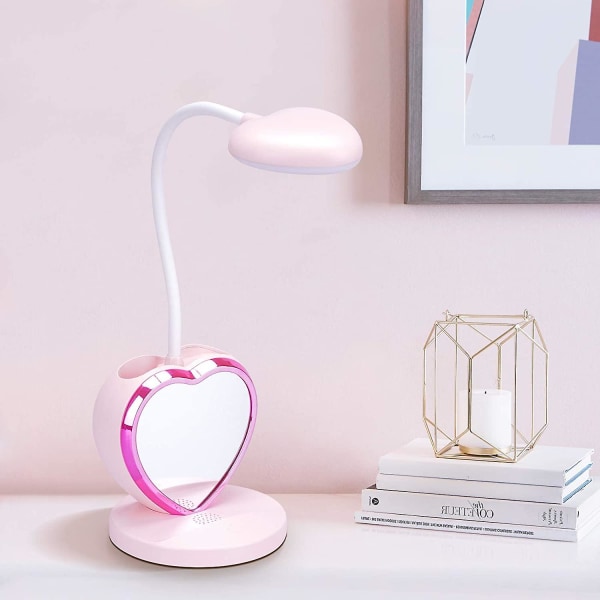 Bordslampe til børn med dæmpning, genopladelig, med penneholder og USB-port til teenagepiger, drenge og studerende, pinkBY