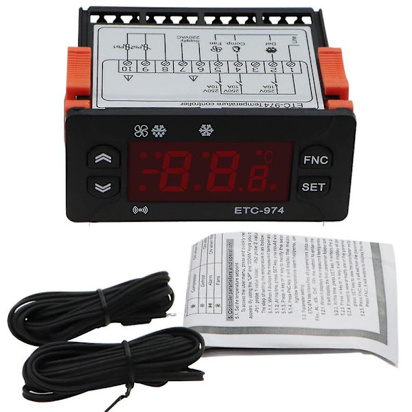 Etc-974 Digital temperaturregulator Mikrocomputer Termostater Termostat Køling Alarm 220