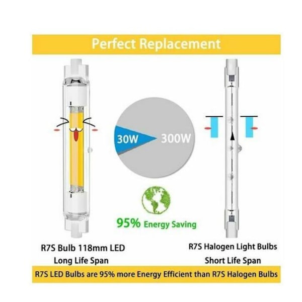 Højt dæmpbar og flimmerfri R7S vandret plug-in lampe dobbelt-endede lamperør - 118mm, 220V, 2 stk