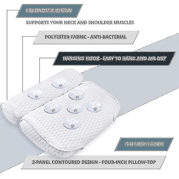 Badkudde Spa Badkar Ergonomisk För Kar Nacke Huvud Axlar Kuddar Stöd Kudde Huvudstöd Lyxig Mjuk 3D Mesh A-bone-Gray