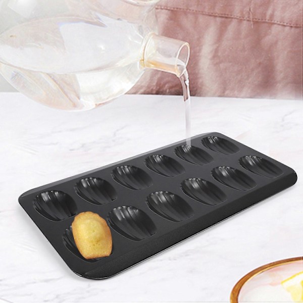 2 Pakker Non-Stick Madeleine Form, Bageform 12 med Skal Kage Bagebakke Chokolade Non-Stick Bak black