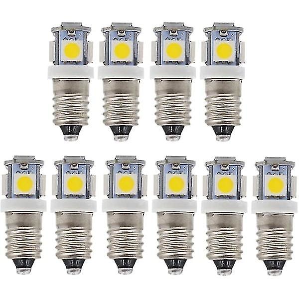 10 stk E10 6V LED-lamper 5SMD 0,5W 50LM - Lampacool Hvid