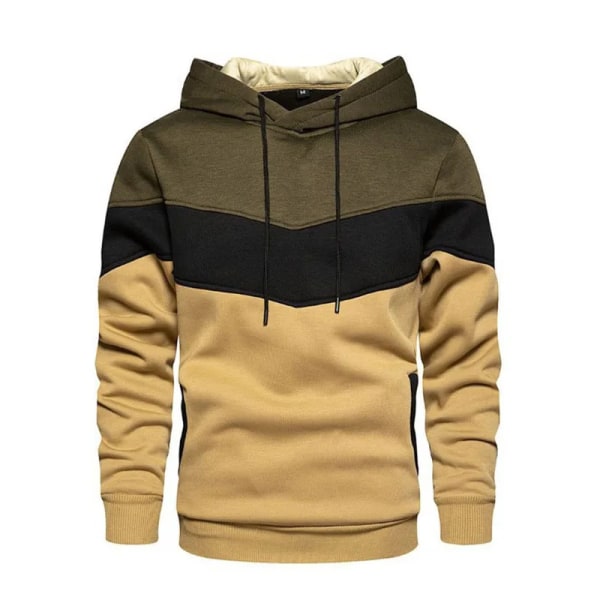 Herr Patchwork Hoodie Outdoor Casual Sportswear Street Fashion Herr Fleece Termisk Huvtröja Höst Vinter Svart Yellow XXXL