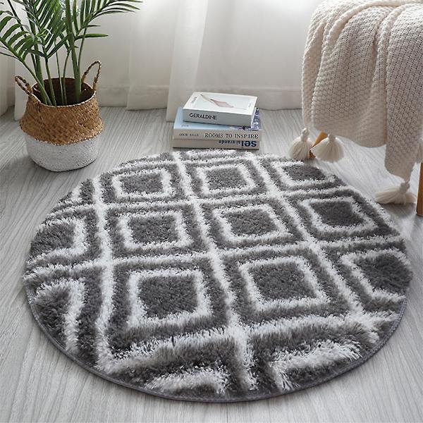 Runda Mattor Mjuka Bekväma Fluffiga Shaggy Hög Högen Matta För Vardagsrum Sovrum Grey Square Diameter 100cm