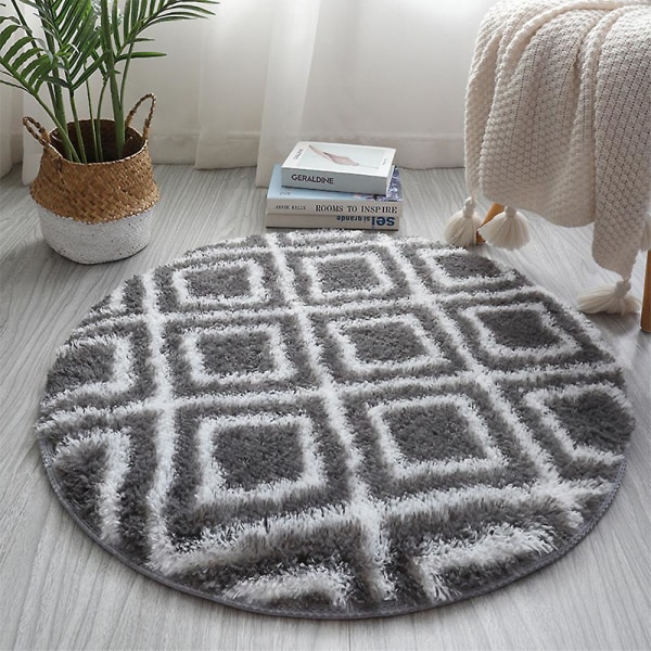 Runda Mattor Mjuka Bekväma Fluffiga Shaggy Hög Högen Matta För Vardagsrum Sovrum Grey Square Diameter 80cm