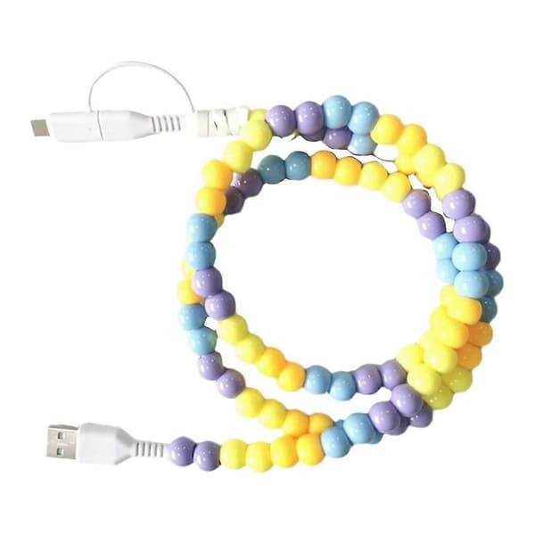 Bærbar Mode Perlebesat 2-i-1 Datakabel USB C Kabel Multi Opladerkabel Håndlavet Farverig Perle F [DB]
