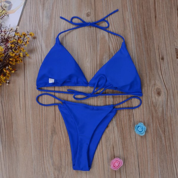 Kvinnors Bikini Set Sexig Sidobandad Trosa Baddräkt Bandage Stil Brasiliansk Baddräkt Ultratunn BH & Korta Set Erotisk Underklädesset Blue XL