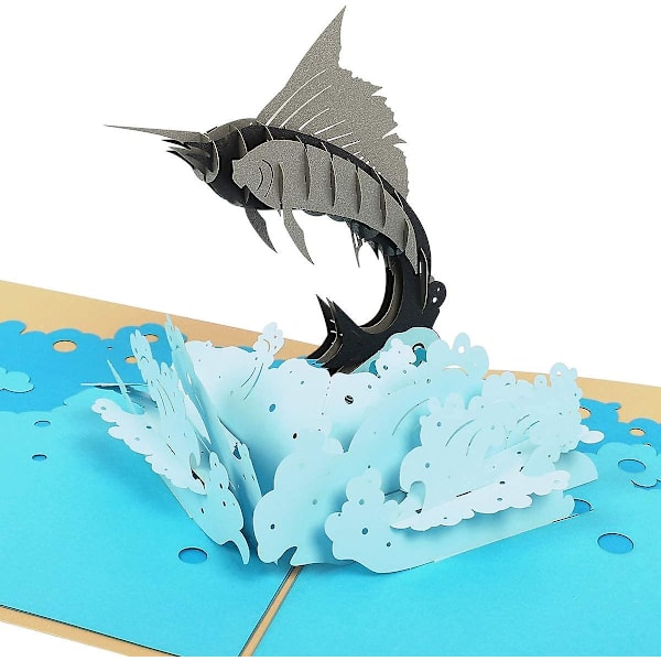 Miekka-kala 3D Pop Up -onnittelukortteja Isänpäiväksi, Arvostuksenosoituksiin, Paranemistoivotuksiin, Osanottoon, Kiitospäiväksi, Valmistumiseen, Hääihin