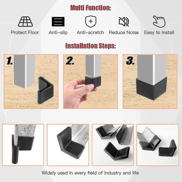 20 stk. 30mm x 30mm L-formede sorte gummi jernhætter møbelfødder dækker BY
