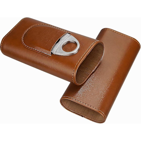 3-Finger Læder Cigar Etui med Cutter Cedertræforet Cigar Humidor Bærbar Rejse Cigar Etui
