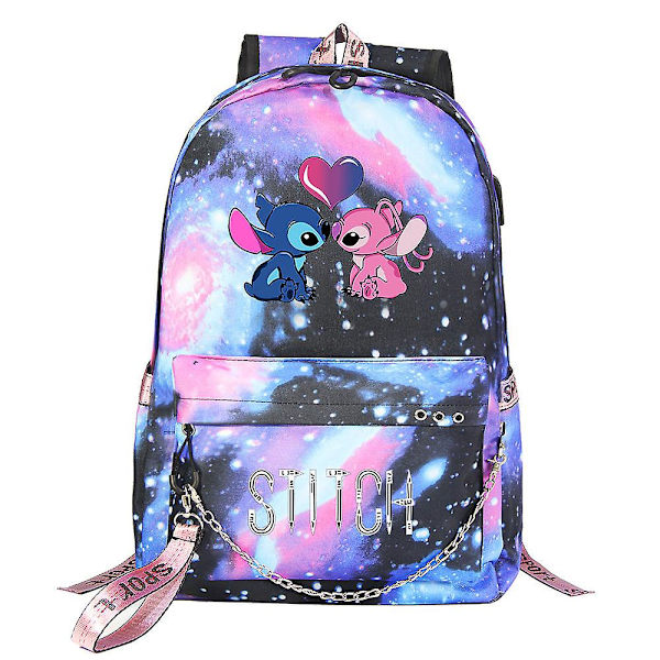Stitch Kawaii Pojkar Flickor Barn Skolväskor Kvinnor USB Kedja Ryggsäck Canvas Herr Laptop Bagpack Packsack Bookbag 5