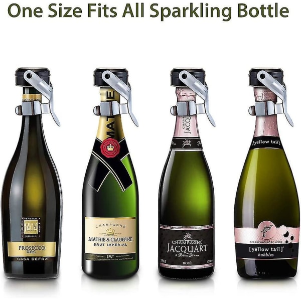 Samppanjapullojen sulkijat, 2 kpl ruostumattomasta teräksestä valmistetut samppanjapullon tulppa suljin Cava Prosecco kuohuviinipullon sulkija-yky Silver black 2pcs