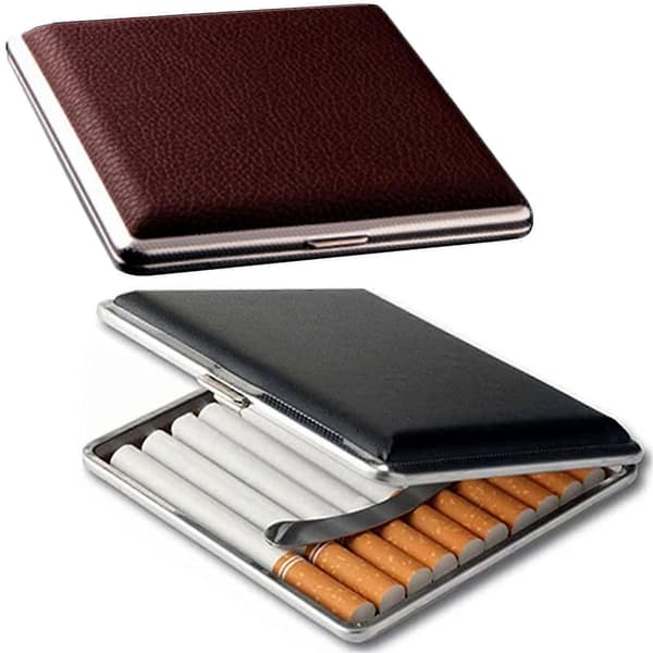 2-pack cigarettetui King Size, metall med läderyta, 20 kapacitet