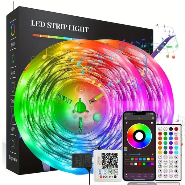 LED-lys Bluetooth RGB-lys LED-båndlys med 44-tasters fjernbetjening Musiksynkronisering Farveskiftende LED-stemningsbånd 20m