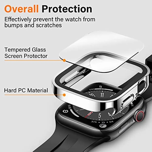 Vattentätt fodral för Apple Watch 7 8 9 45 mm 41 mm skärmskydd Glas+ cover Bumper Tempered iWatch 5 SE 6 44 mm 40 mm Tillbehör Svart Black Black Series 4 5 6 SE 44mm