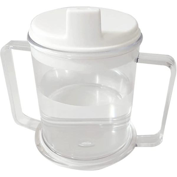 Gjennomsiktig plastkopp, lett drikkekopp med enkle grep, sølefri sippy-kopp for voksne barn (1 stk, hvit) [DM]