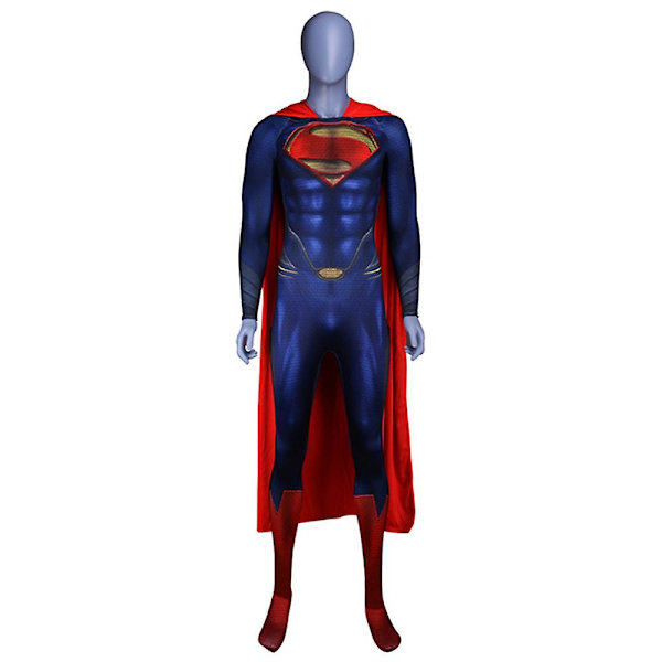 Halloween Superman Kostym för Män - Superhjälte Cosplay Jumpsuit med Kappa för Vuxna 3XL