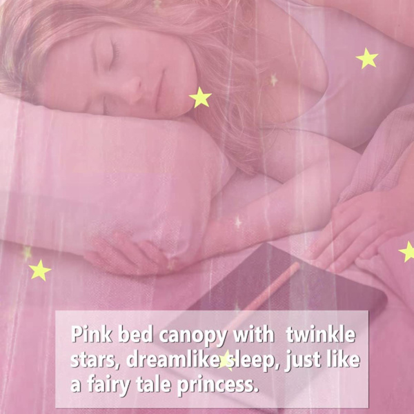 1 Sæt Kuppel Seng Himlen Foldbar Glødende i Mørket Polyester Stjerner Prinsesse Himlen Soveværelse Dekoration Husholdningsartikler Qinghai Pink L