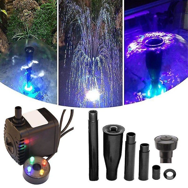 Elektrisk Vattenfontänpump 600l/h Med 4 LED För Utomhus Trädgård Fiskedamm - Liten Fontän UK Plug