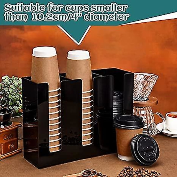 3-roms kaffekoppdispenser-arrangør papirkoppdekselhylseholder engangskopparrangør kaffebarforsyning papirkoppholder kopp (svart)