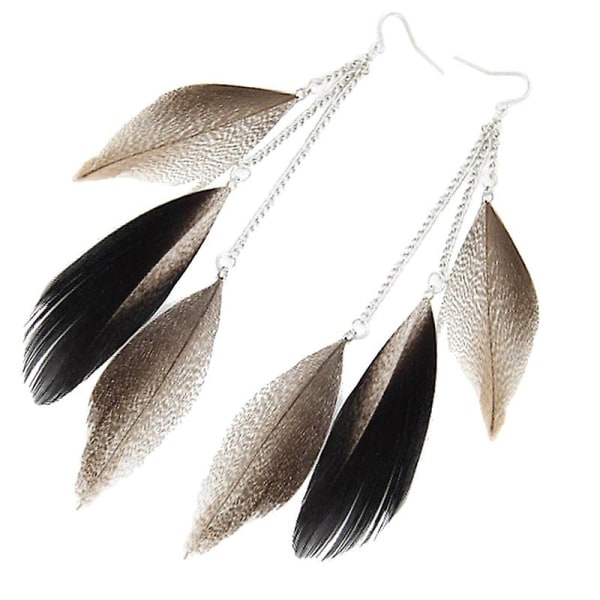 Mode Feather Lang Tassel Kæde Charm Kvinder Krog Øreringe Party Smykker Gave Grey