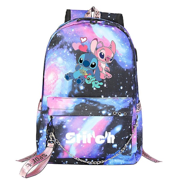 Lilo & Stitch Rygsæk med USB-port - Lærred Bogtaske Rygsæk til Drenge og Piger - Studerende Skole Taske, Rejse Mochilas 4