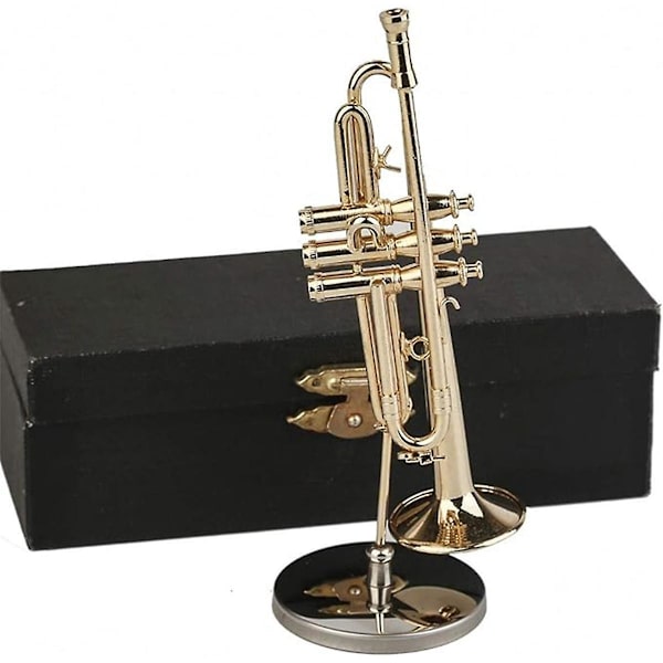 Miniatyr Trompet i Kobber med Stativ og Etui Mini Musikk Instrument Miniatyr Replika Modell Mini T As Shown