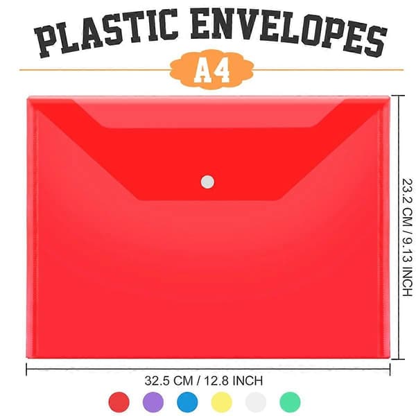 24-pakning plastkonvolutter med trykknapplukking, plastmapper for dokumenter A4 klare konvolutter Fo