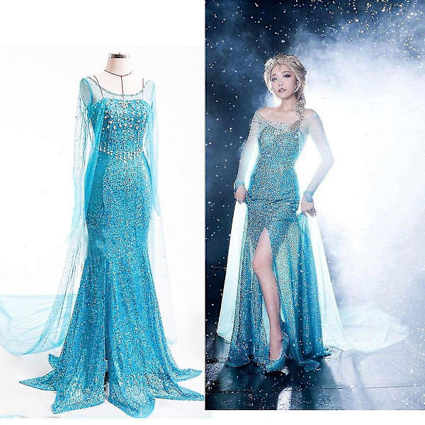 Elsa Klänning Vuxen Kvinna Cosplay Kostym XXL