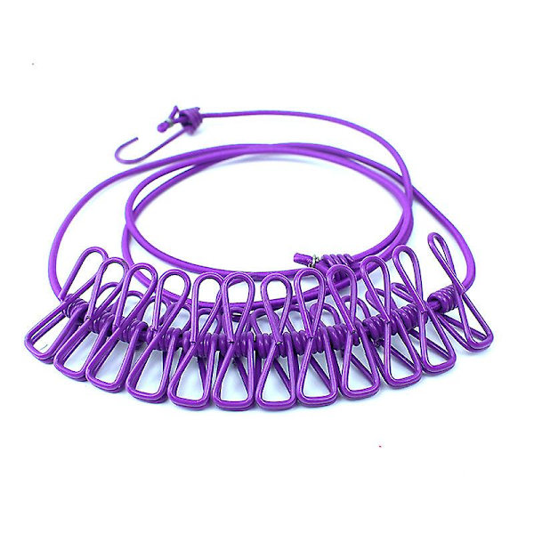 Kannettava vaatetanko, säädettävä joustava ja kääntyvä vaatetanko 12 klipsillä ulko- ja sisäkäyttöön Purple