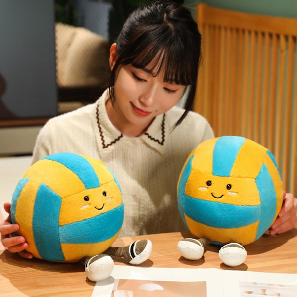Sinknap Tegnefilm Volleyball Plyslegetøj 2-Benet Sportsbold Plushie Fyldt Bold Dukke Pude Hjem Kontor Soveværelse Dekoration Football