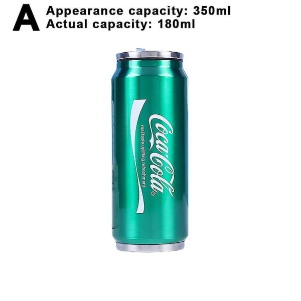 350ml/500ml Coca Cola krus, varm og kold isolering, 304 rustfrit stål termokande, Coke kæmpe vandflaske, tilpasset bil TraBY Actual Capacity 180 Ml Green