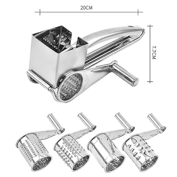 Ruostumattomasta teräksestä valmistettu juustoraastin 4 rumpulevyllä