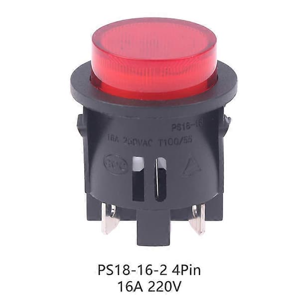 Rød trykknappbryter med lys 4 pinner berøringsstrøm 16A 250V elektrisk rund vippe 28*232mm PS18-16-2 [DB]