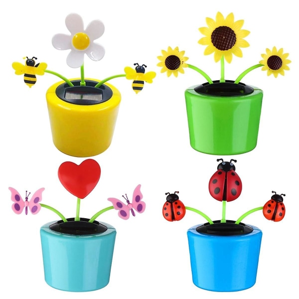 4PCS Solar Powered Dancing Bee & Sunflower Toys, Animated Bobblehead Dancer for Home, Office, & Car Decor