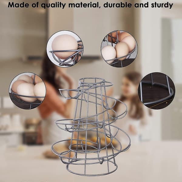 Eggdispenser Stativ Spiraldesign Metall Egg Skelter Frittstående Tråd Kylling Egg Oppbevaring Organizer Display Holder