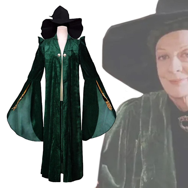 Halloween Harry Potter Minerva McGonagall Professor Hogwarts Rektor Lång Klänning Halloween Kostym Cosplay Kostym-r M