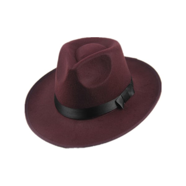 Visor Hat Mænd og Kvinder Top Hat Hård Filt Bredbremmet Efterår Blå Retro Hat Filt Hat Jazz Hat Wine Red