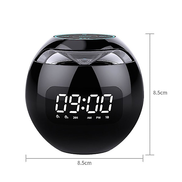 Bärbar boll Bluetooth-högtalare LED-display väckarklocka FM-radio musikspelare Black