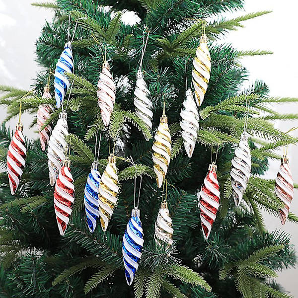 6 st/låda Julgranshänge Galvaniserad Snöflinga Julkula Godis Prydnad Nyår 2024 Heminredning Noel Present Navidad  (FMY) U-green point bottom