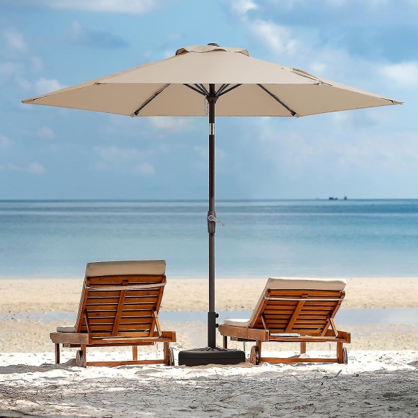 2M Terrasseparasol Markedsbordparasol med 6 Robuste Ribber, Trykknap Hældning/Sving Udendørs Parasol til Have, Dæk, Baghave, Pool og Strand (Parasol Khaki