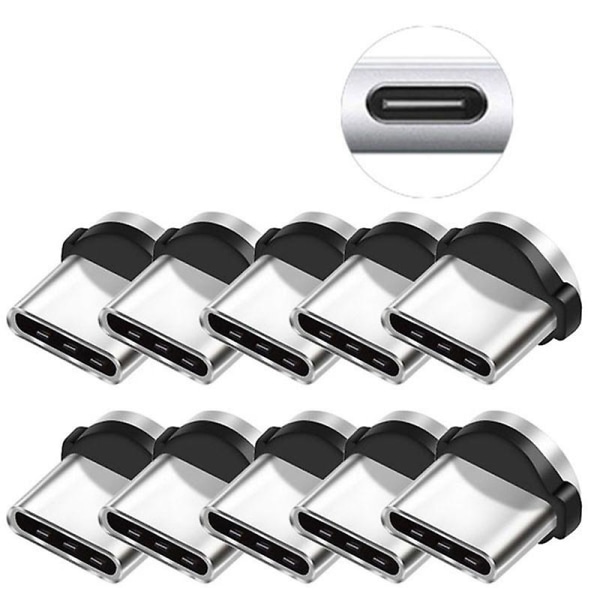 10 stk./sæt Runde Magnetiske Kabelpropper 8-polet Type-C Propper Hurtig Opladning Telefon Magnet Opladerprop