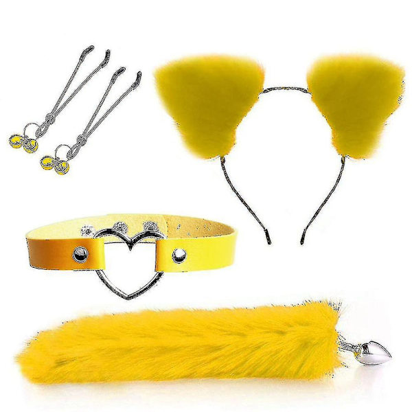 4 kpl Seksikäs Kettu Metalli Peräpään Tulppa Häntä Hiustenklipsuilla, Pariskunnan Cosplaylle Yj5-2 Yj5-2  [DmS] Yellow