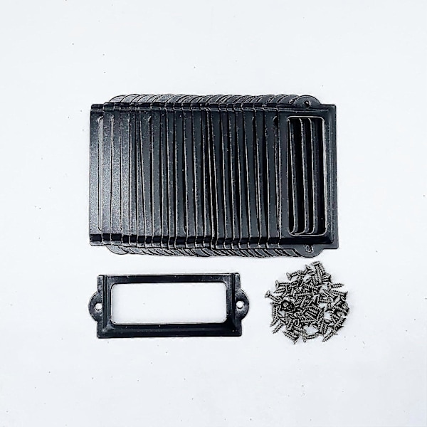 [24 kpl] Musta toimiston/kirjaston tiedostojen laatikon kortin/tarran/tunnisteen pidike metallirunko 83mm X 30mm