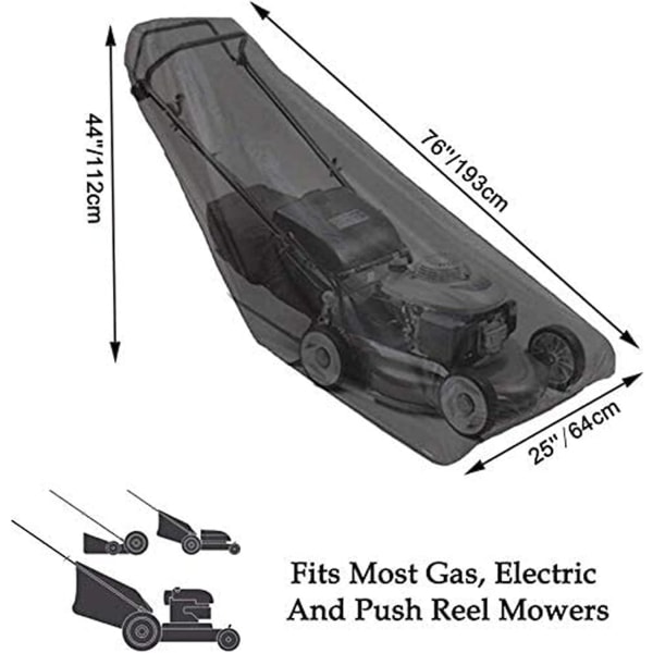 - Yleinen ruohonleikkurin suojus - 193 * 112 * 63.5cm Kaikkiin sääolosuhteisiin sopiva ruohonleikkurin suojus, jossa on nyörit ja säilytyspussi